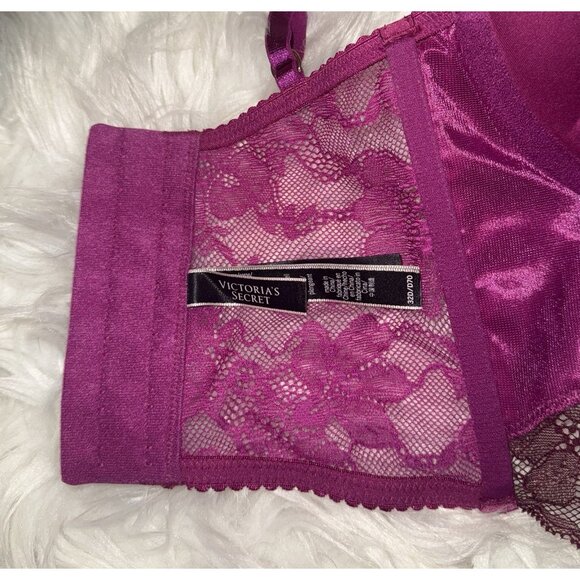 Victorias Secret Bombshell Plunge Bra Longline Add 2 Cups Satin Lace UW 32D New - Picture 6 of 7